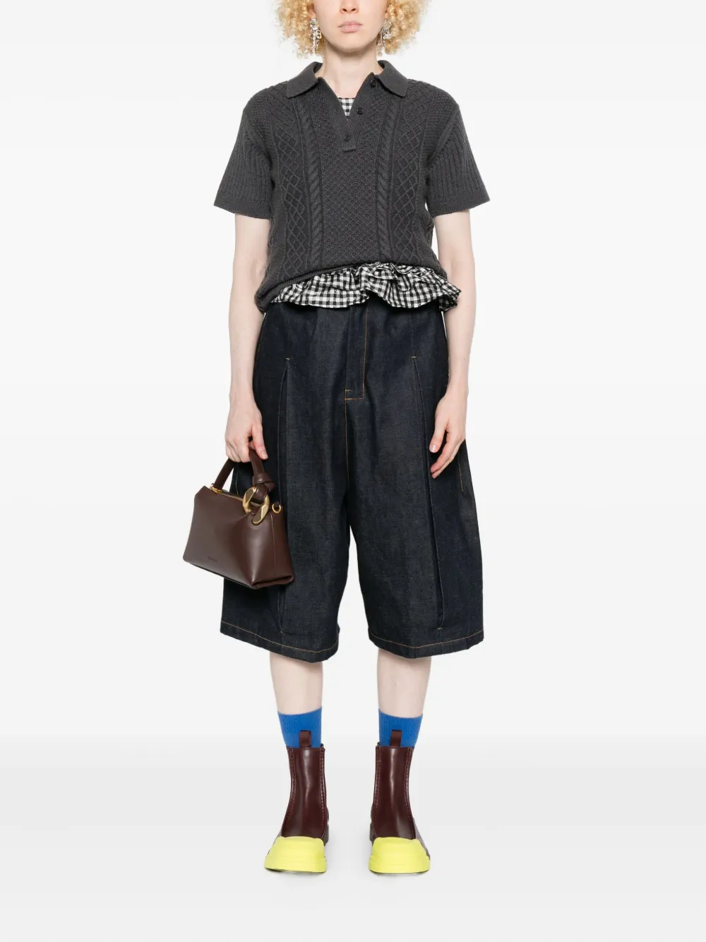 Jw Anderson Cable-knit Polo-neck Polo Top In Gray