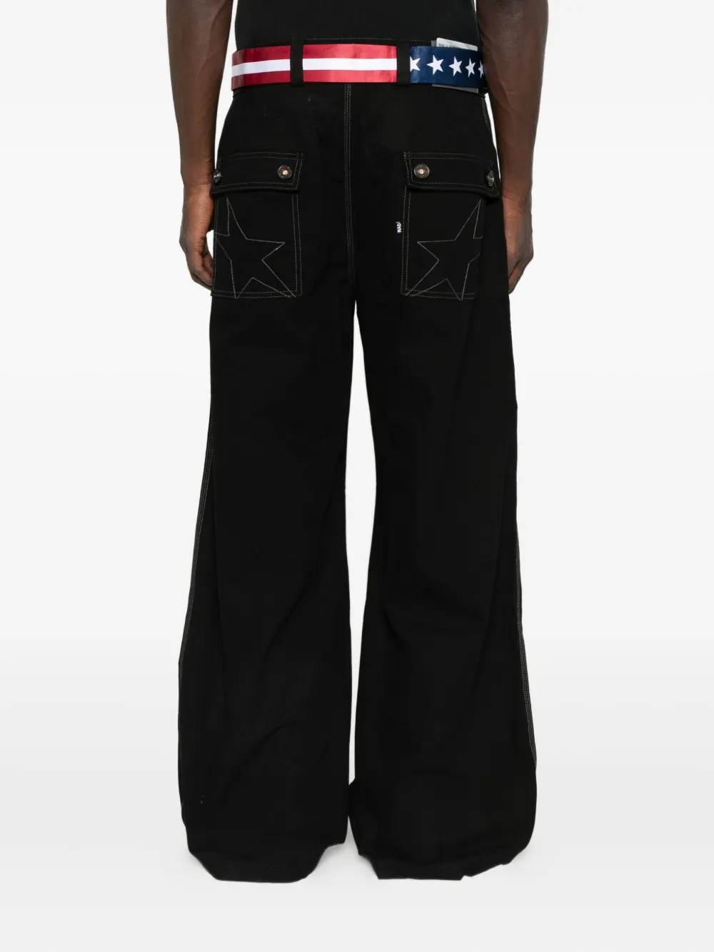 Madfrenzy Belted Contrasting Wide-leg Trousers In Black