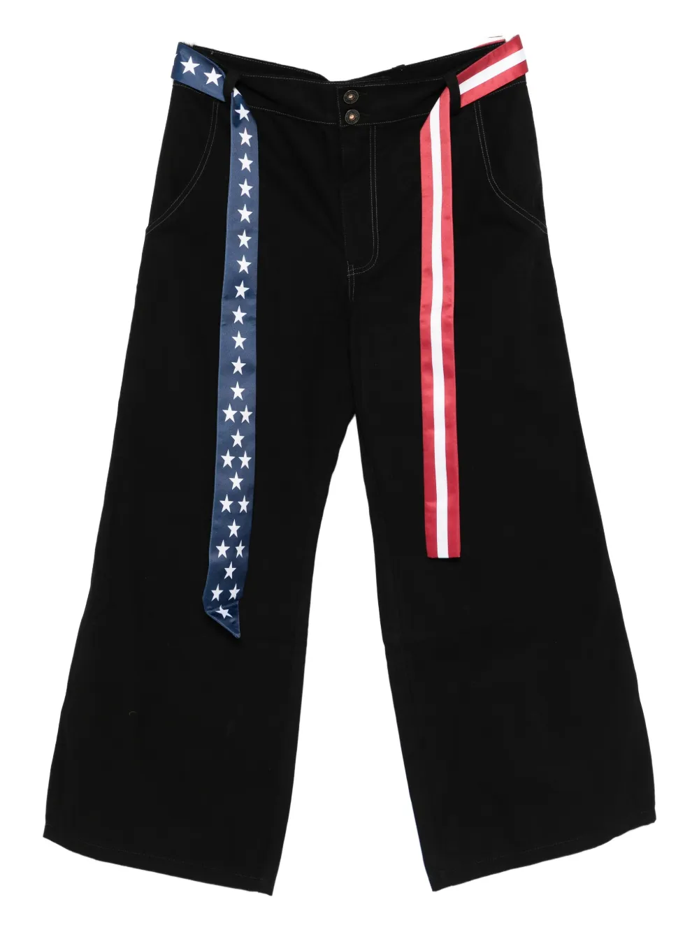 Madfrenzy Belted Contrasting Wide-leg Trousers In Black