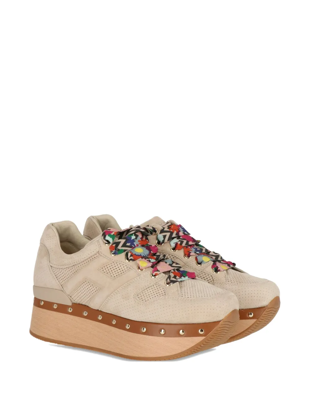 Hogan Perforated-front Platform Suede Sneakers In Neutral