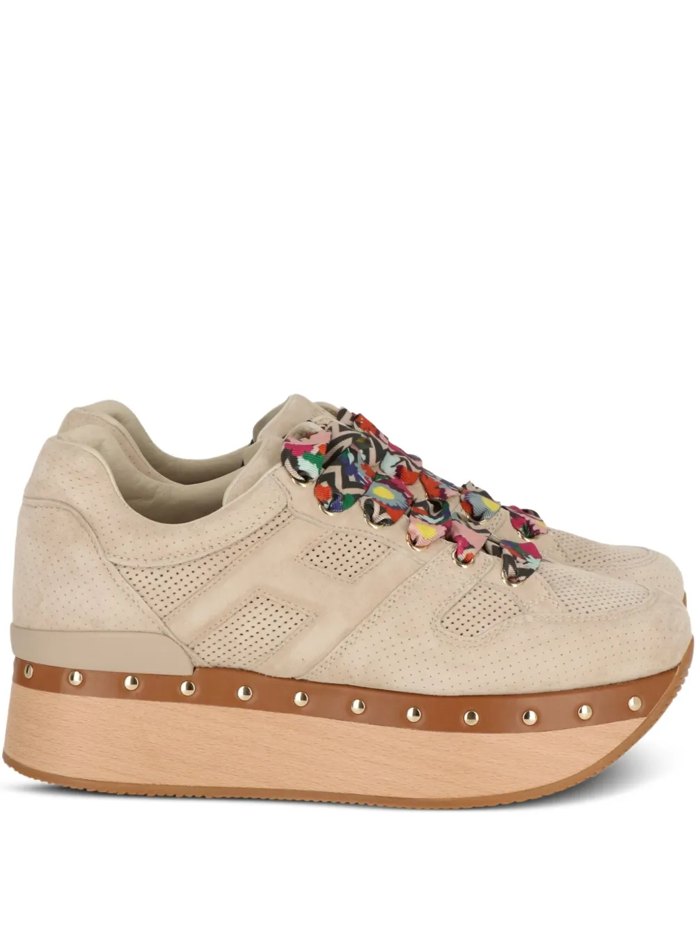 Hogan perforated-front platform suede sneakers Neutrals