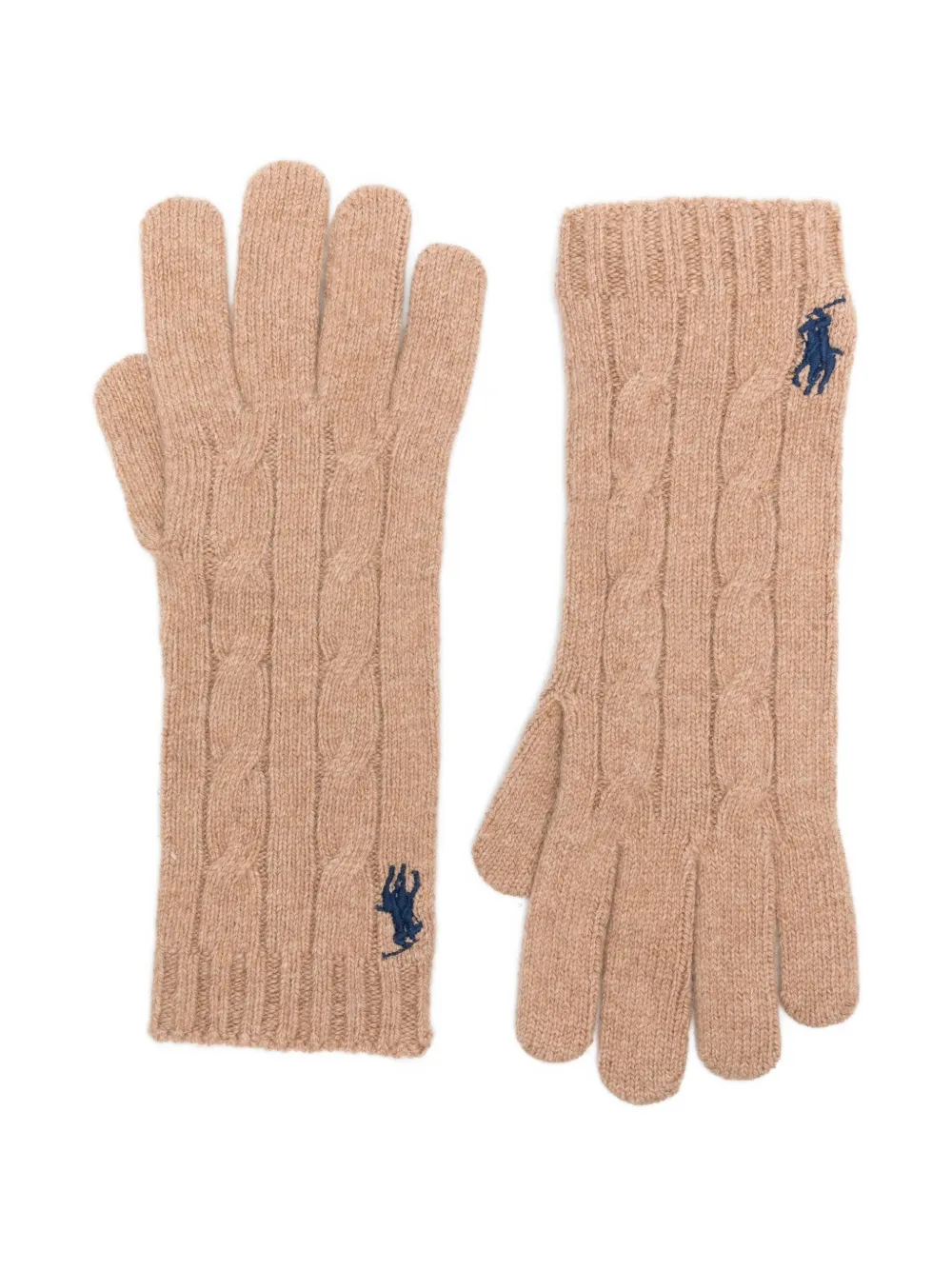 Polo Ralph Lauren Cable-knit Logo-embroidered Gloves In Neutral