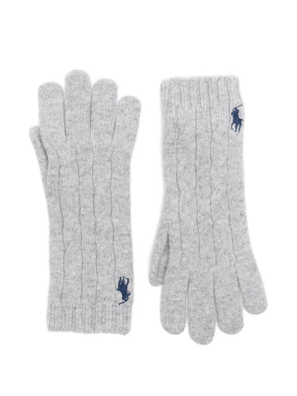 Polo Ralph Lauren Cable-knit Logo-embroidered Gloves In Gray