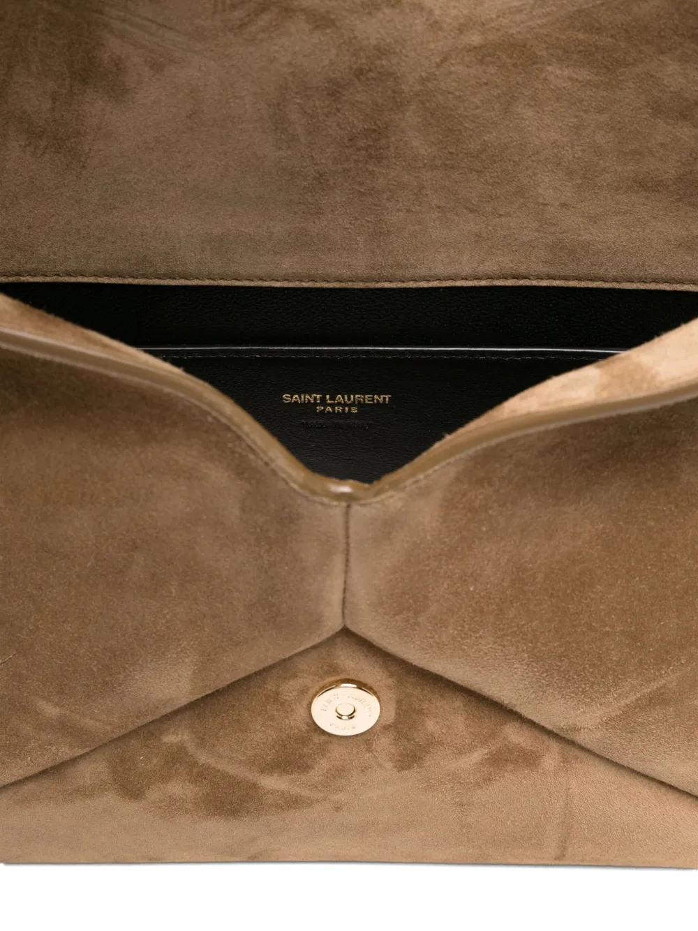 Saint Laurent Logo-plaque Suede Clutch Bag In Neutral