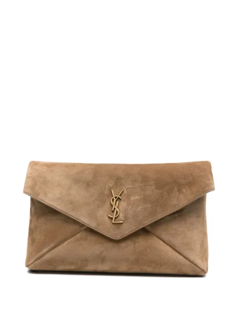 Saint Laurent logo-plaque suede clutch bag