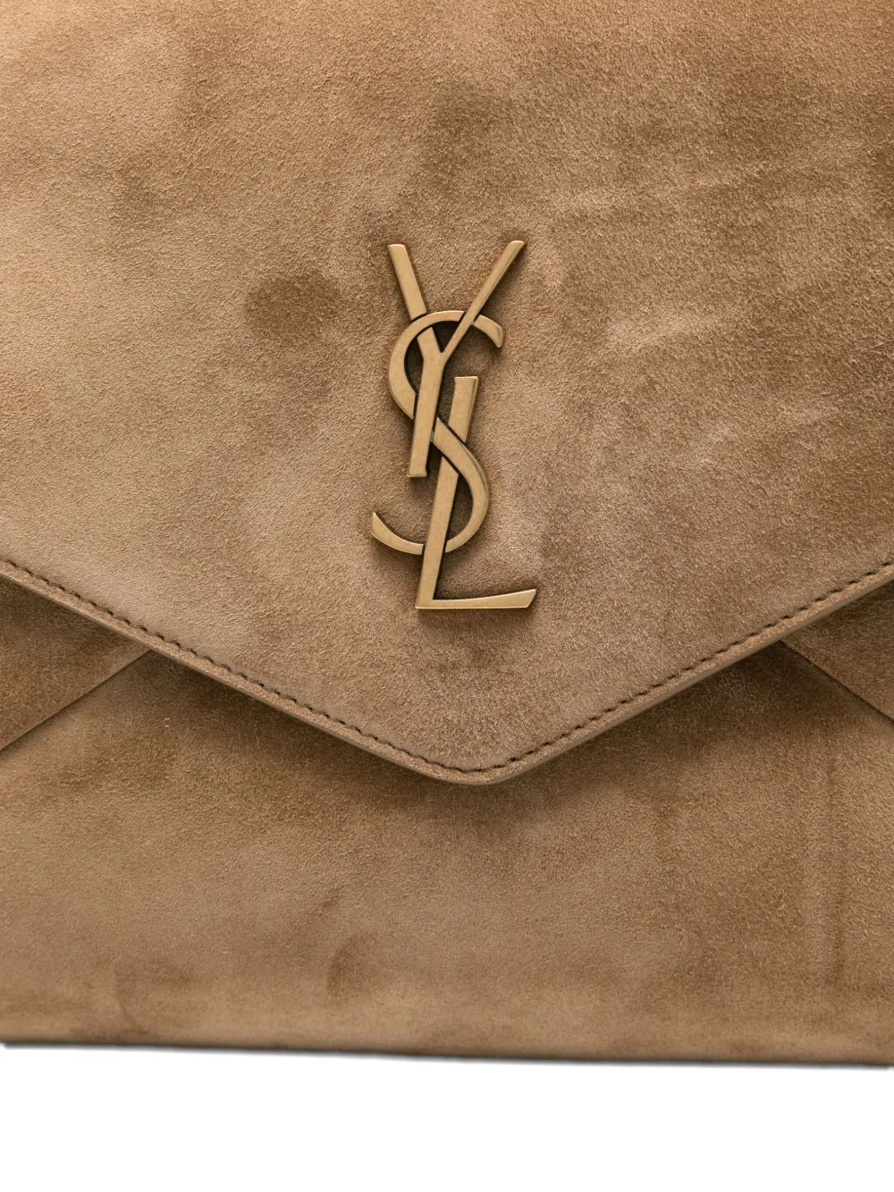 Saint Laurent Logo-plaque Suede Clutch Bag In Neutral