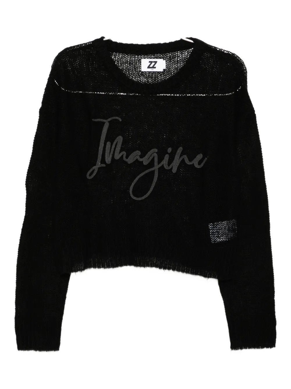 Izzue Embroidered-slogan Semi-sheer Jumper In Black