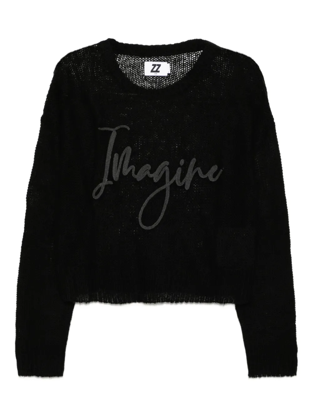 izzue embroidered-slogan semi-sheer jumper | Black | Image 1