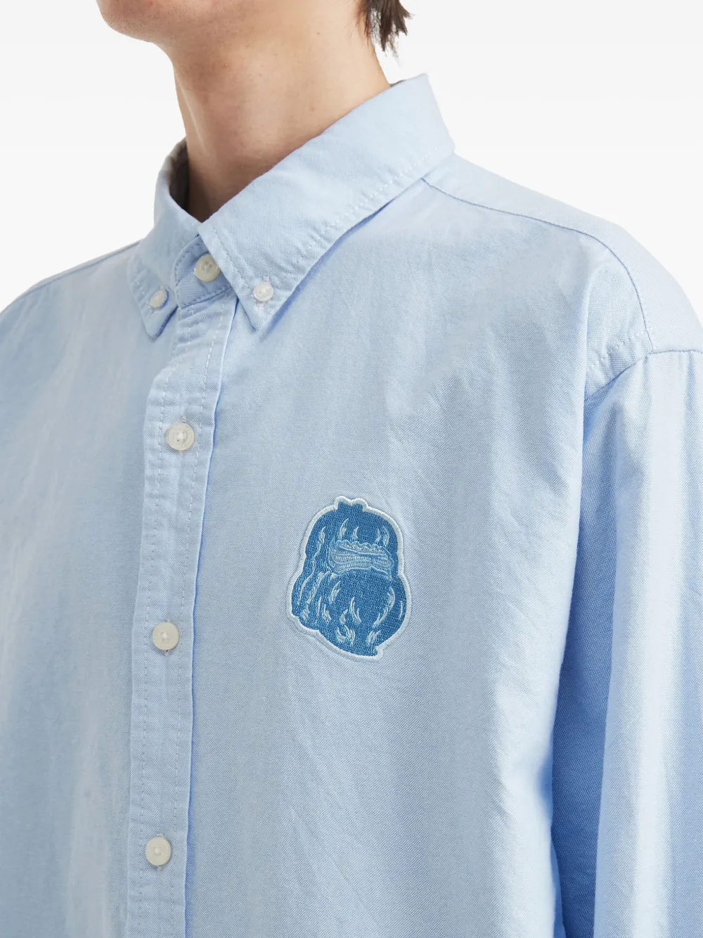 Fingercroxx Embroidered-patch Shirt In Blue