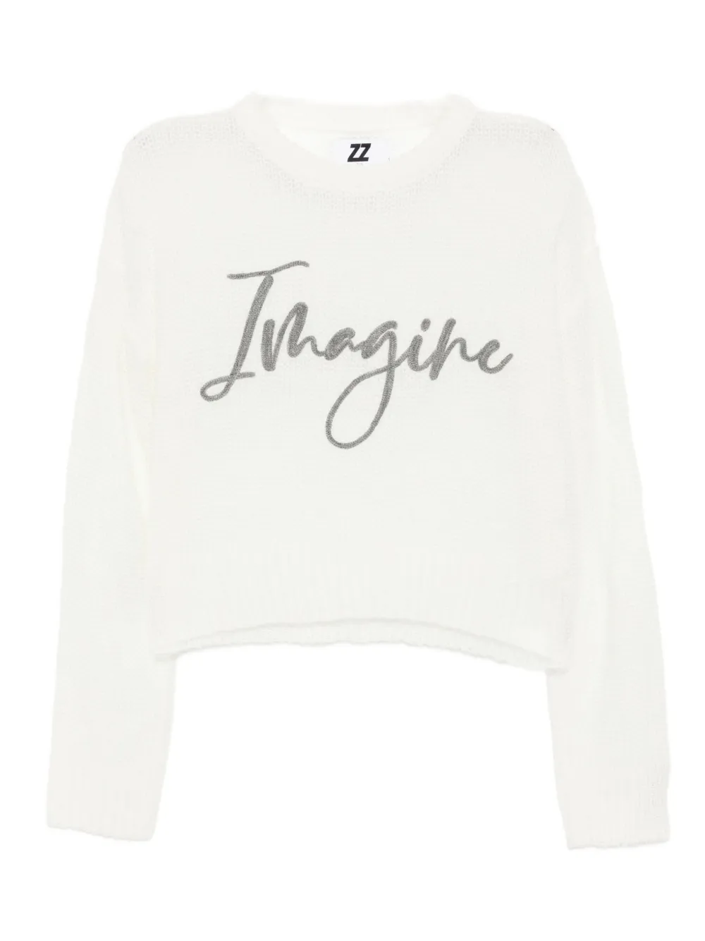 izzue embroidered-slogan semi-sheer jumper | White | Image 1