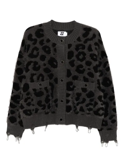 izzue distressed leopard-intarsia cardigan 