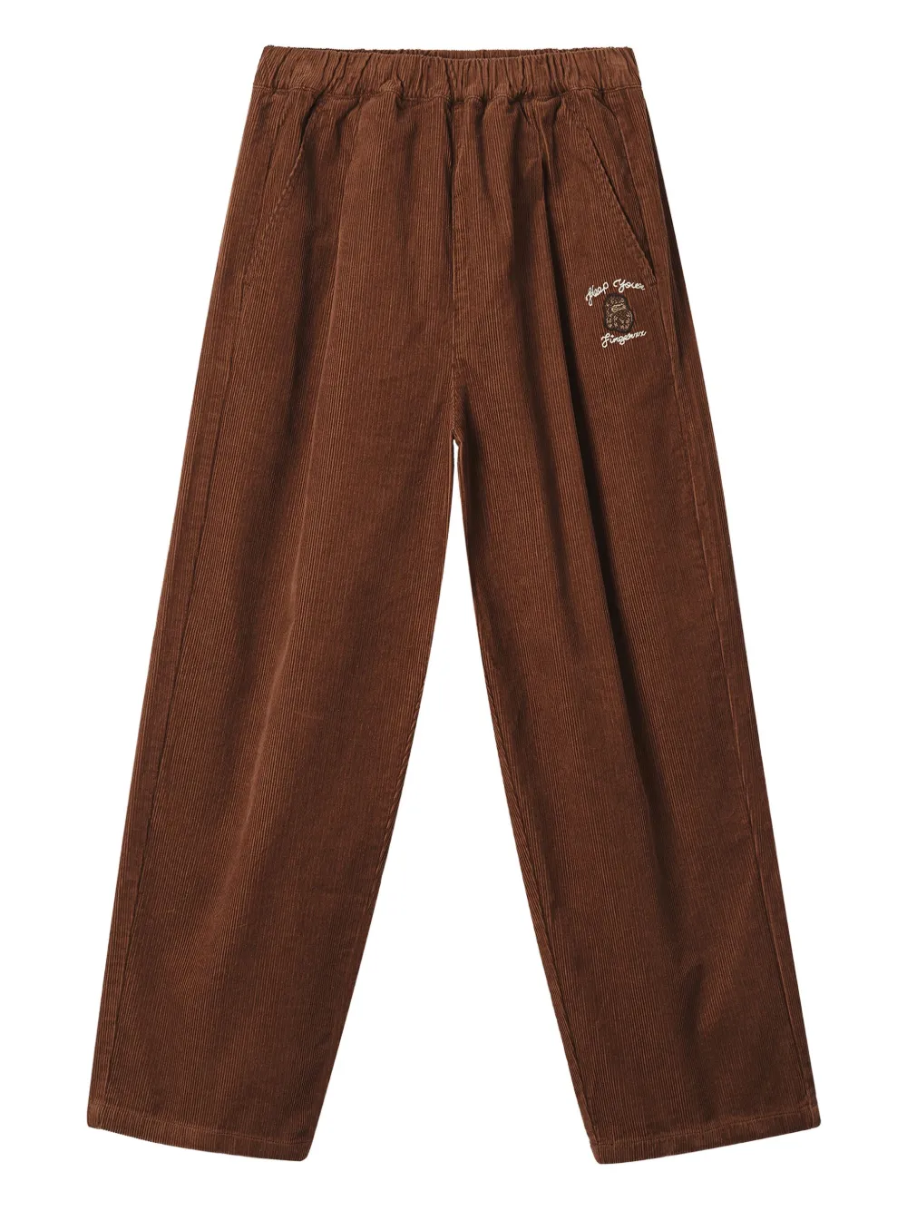 Fingercroxx Embroidered Corduroy Trousers In Brown