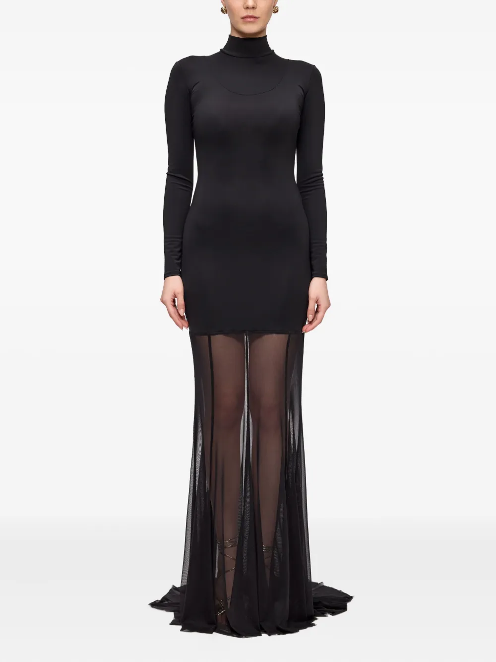V:PM ATELIER Cami maxi-jurk met hoge hals en mesh - Zwart