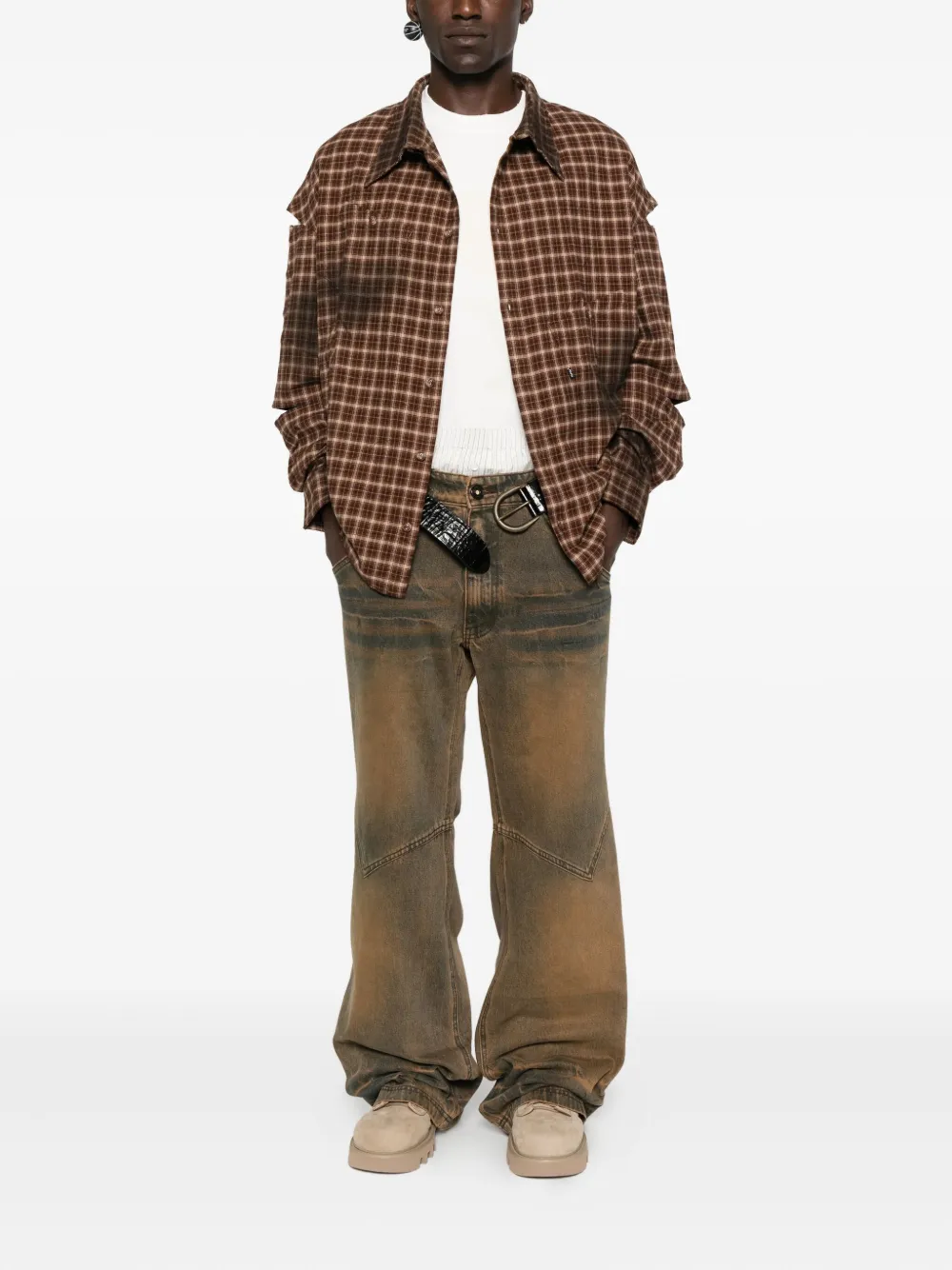MADFRENZY checked-print deconstructed-sleeve shirt | Women | Image 2