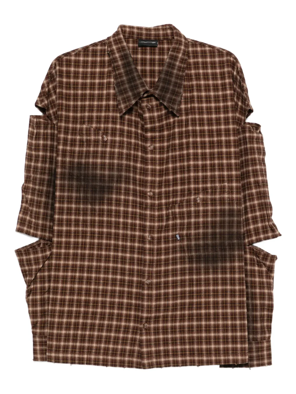 MADFRENZY checked-print deconstructed-sleeve shirt | Brown | Image 1