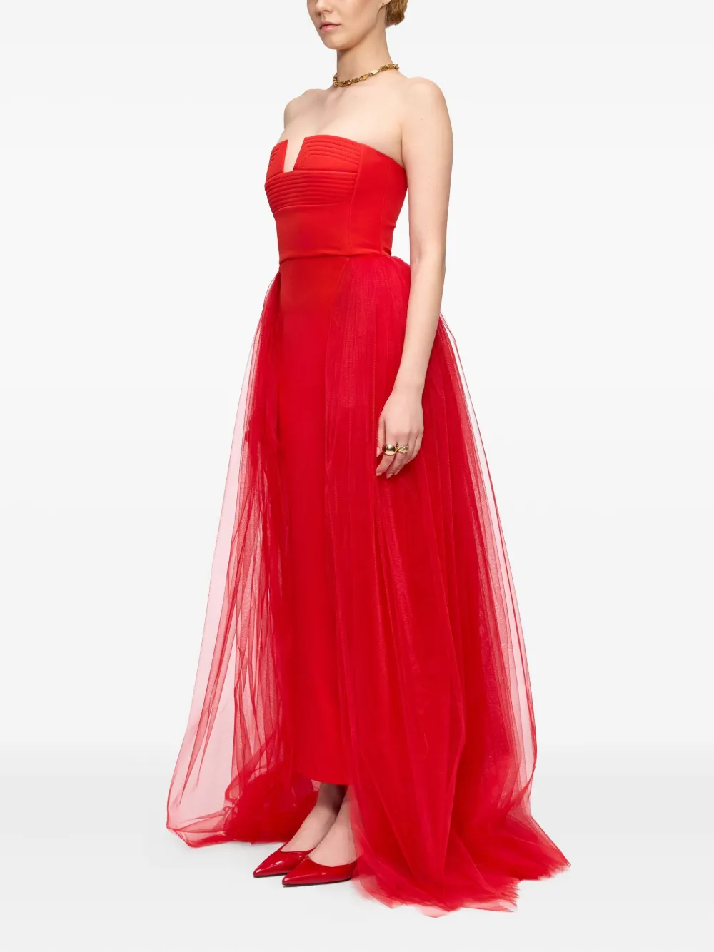 V:PM ATELIER Strapless jurk met tulen laag Rood