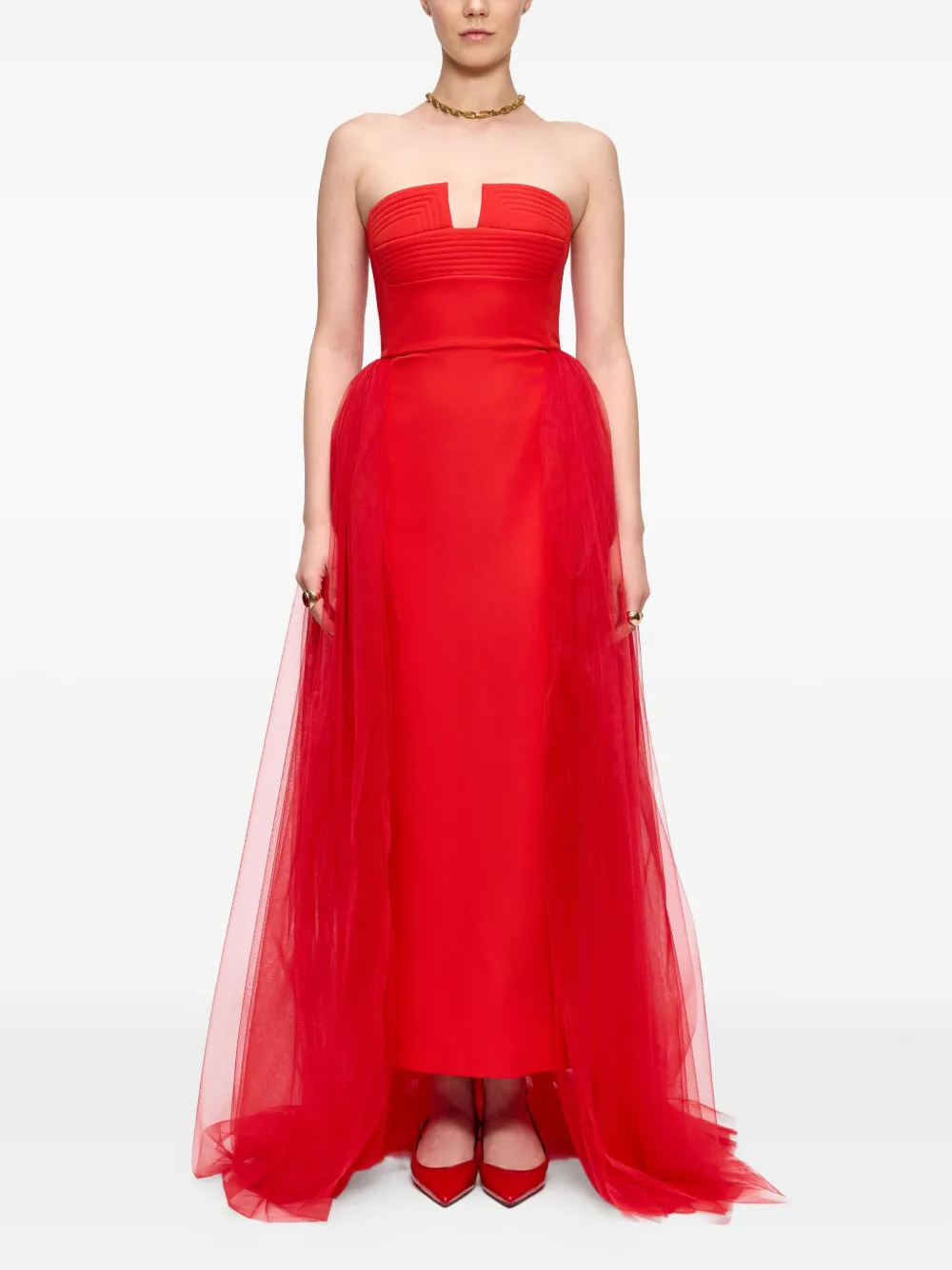 V:PM ATELIER Strapless jurk met tulen laag - Rood