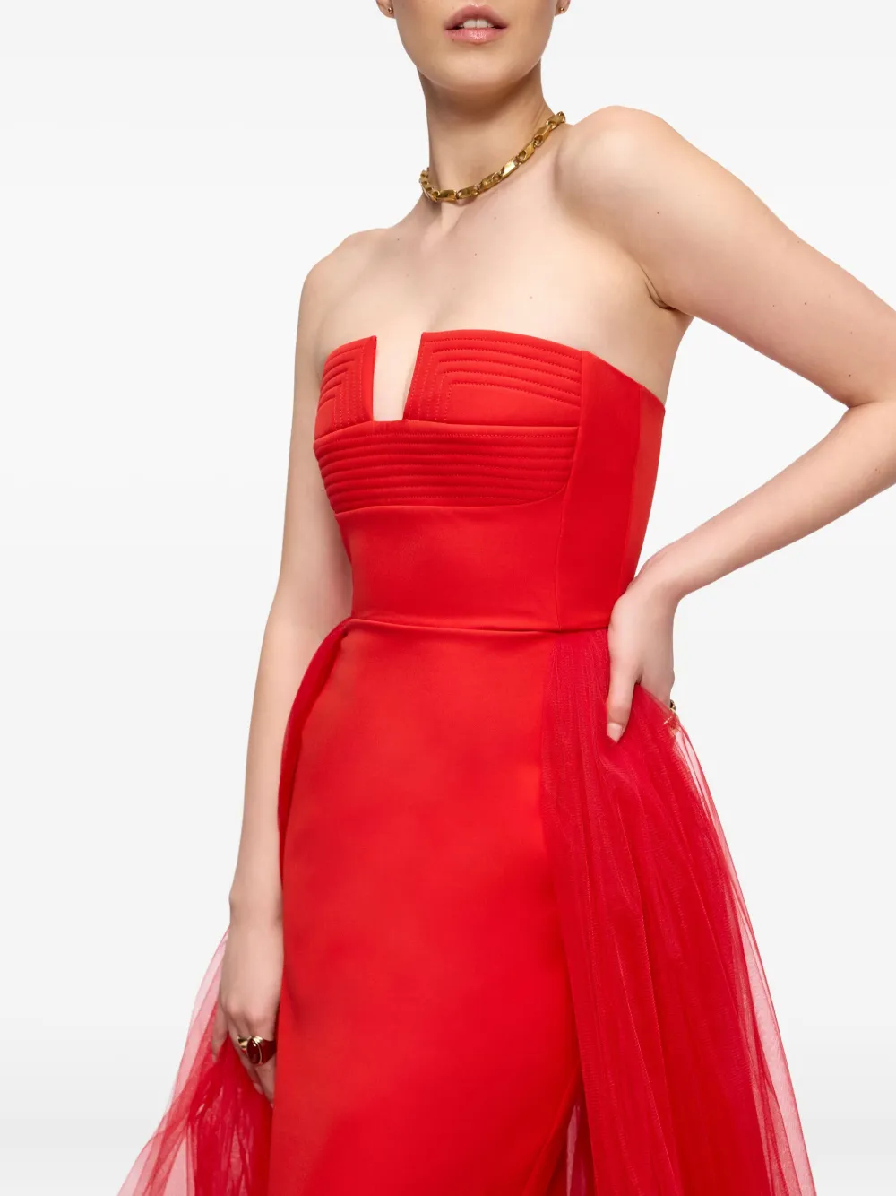 V:PM ATELIER Strapless jurk met tulen laag Rood