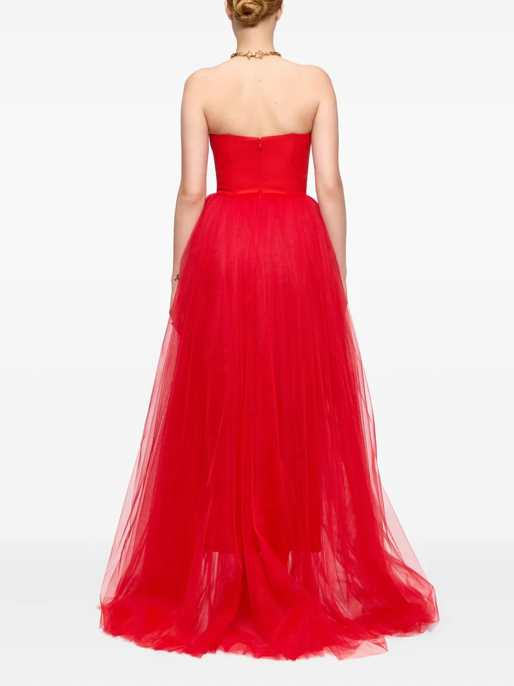V:PM ATELIER Strapless jurk met tulen laag Rood
