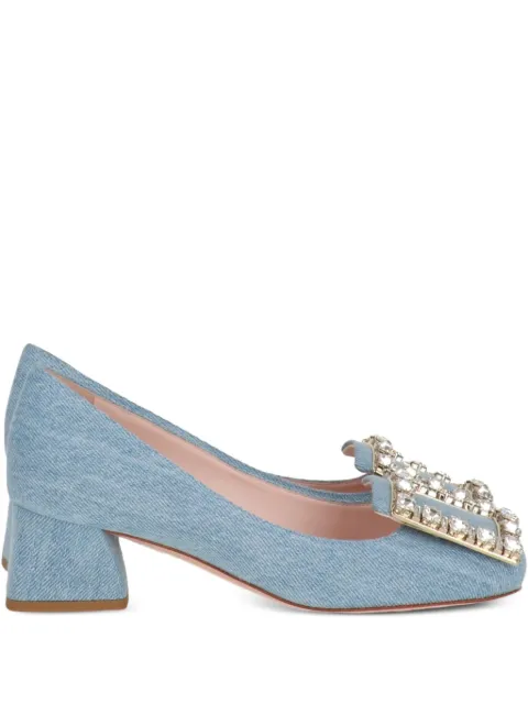 Roger Vivier crystal-buckle denim pumps