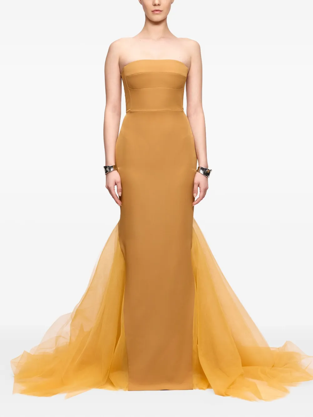 V:PM ATELIER Strapless avondjurk met tulen laag - Geel