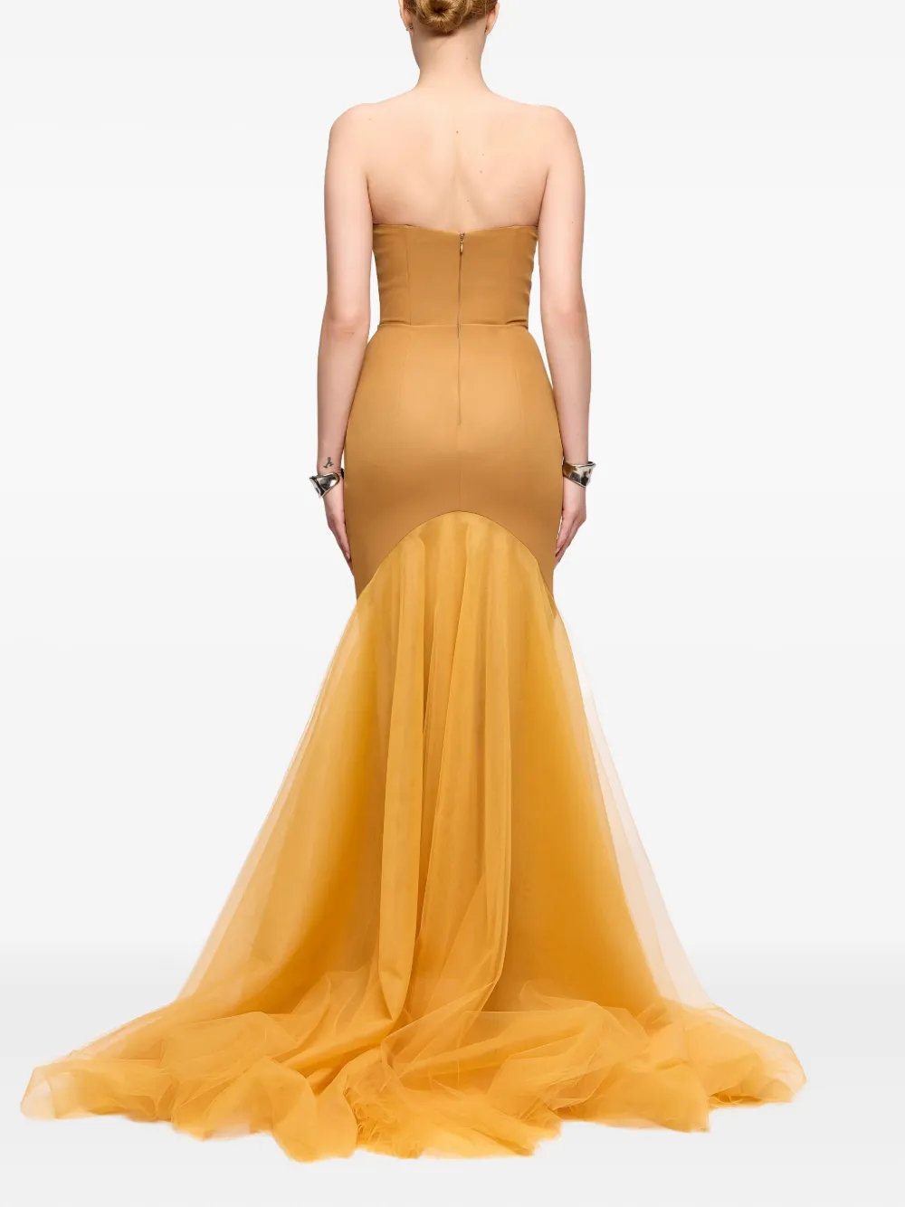 V:pm Atelier Strapless Tulle-overlay Gown In Yellow