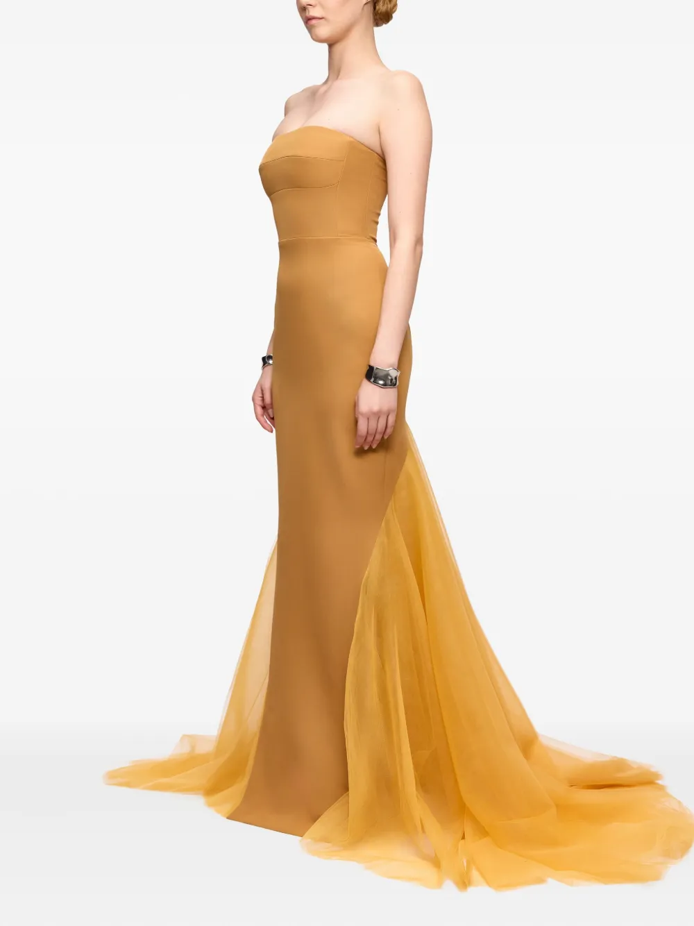 V:pm Atelier Strapless Tulle-overlay Gown In Yellow