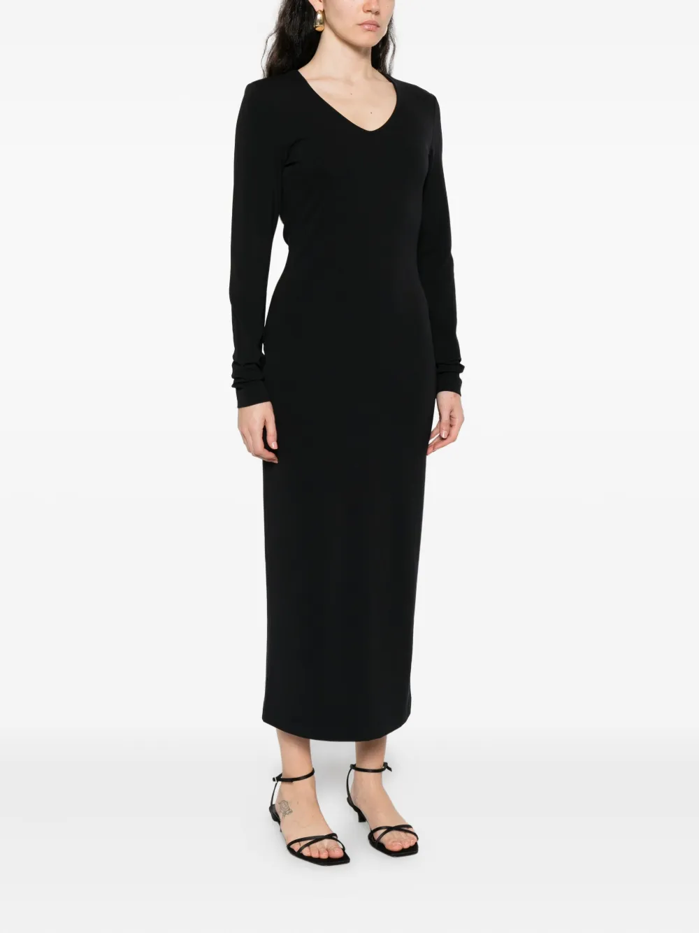 Emporio Armani knot-back long-sleeved day dress Zwart