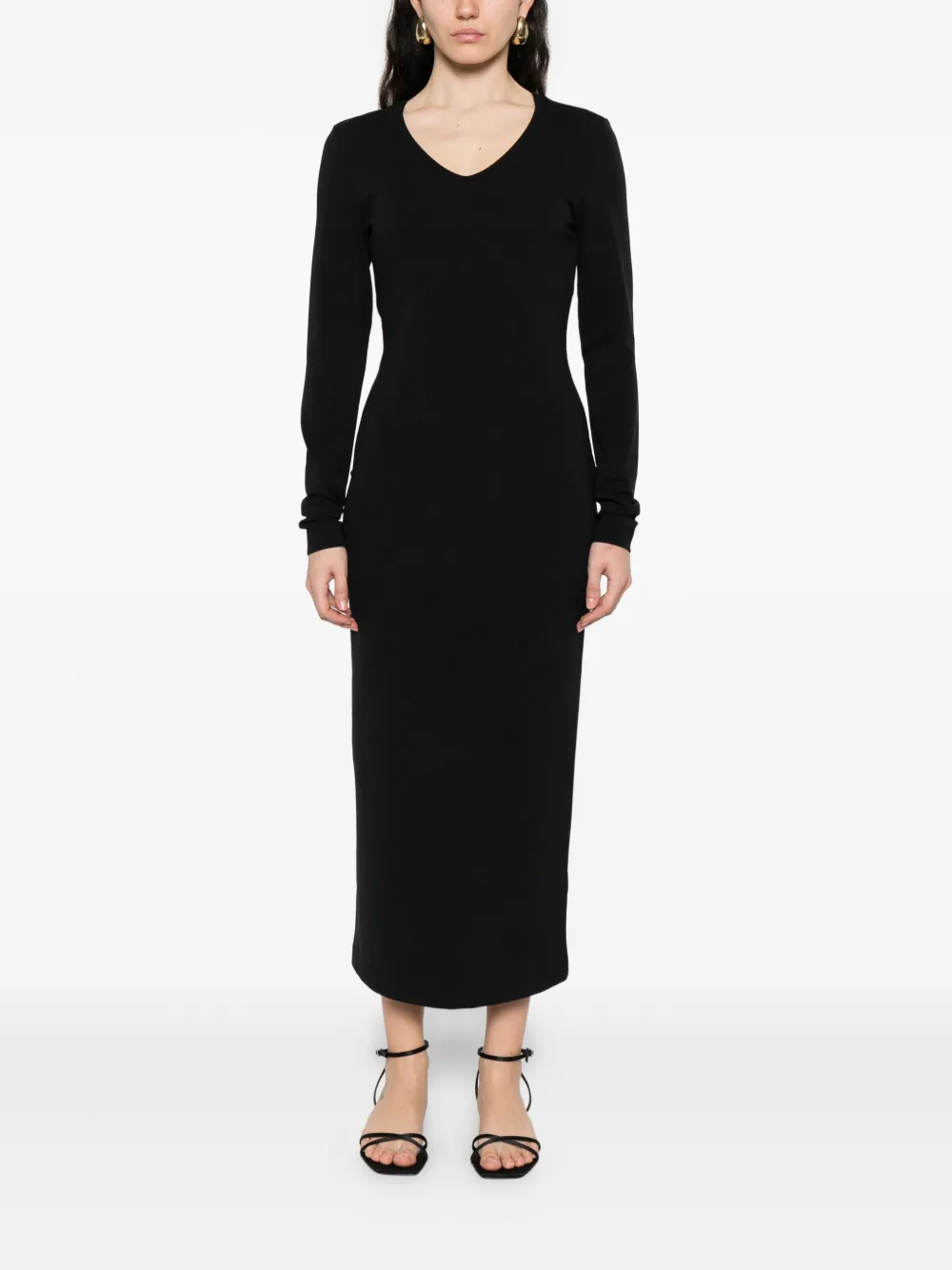 Emporio Armani knot-back long-sleeved day dress Zwart