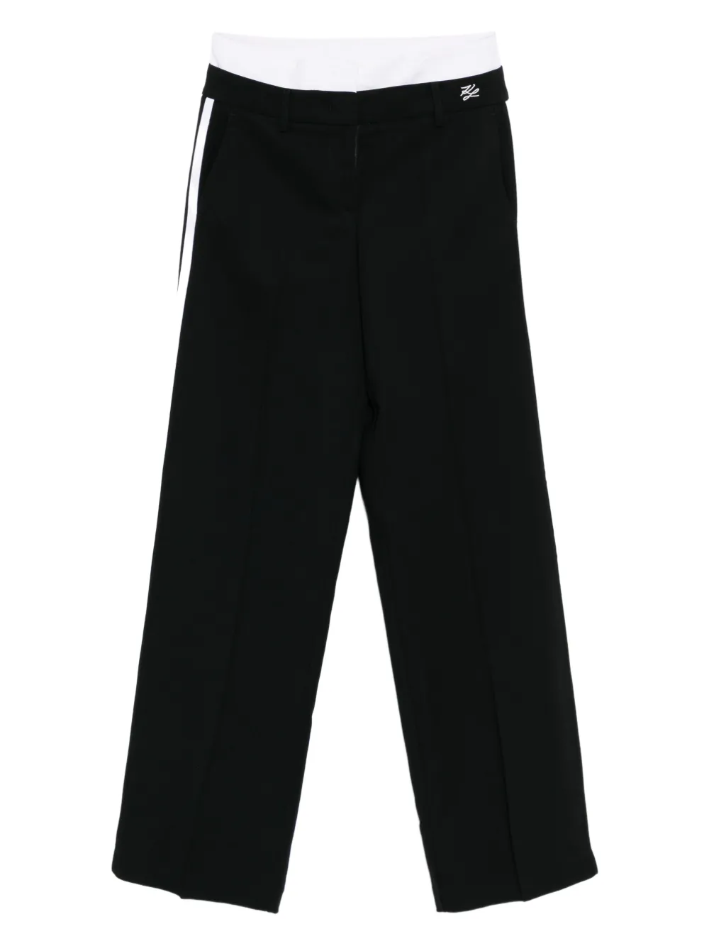 Karl Lagerfeld logo-embroidered double waistband straight trousers - Nero