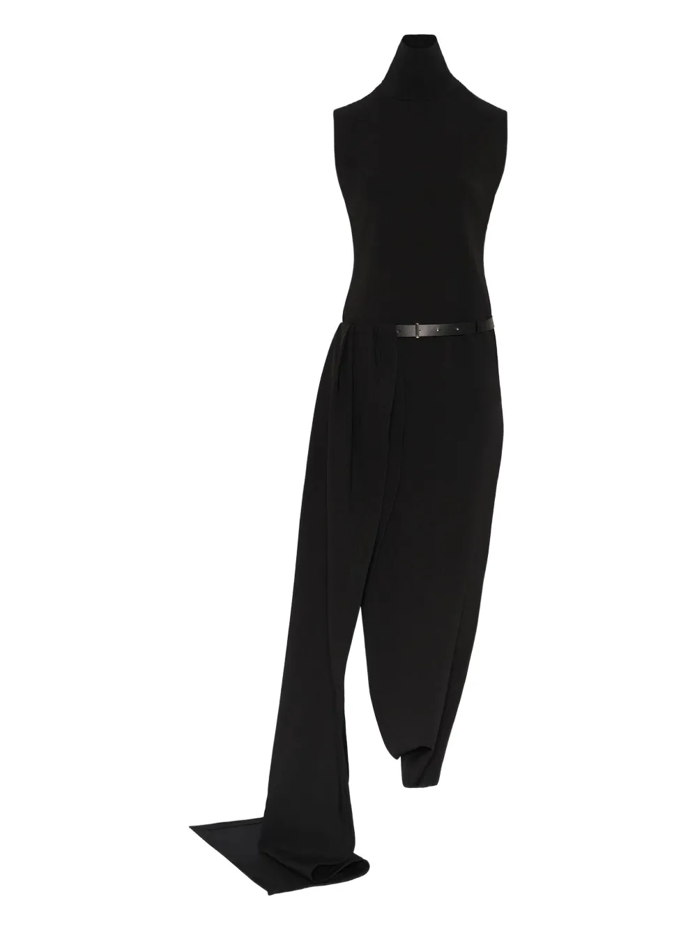 Jean Paul Gaultier Draped Belted Midi Dress In Black