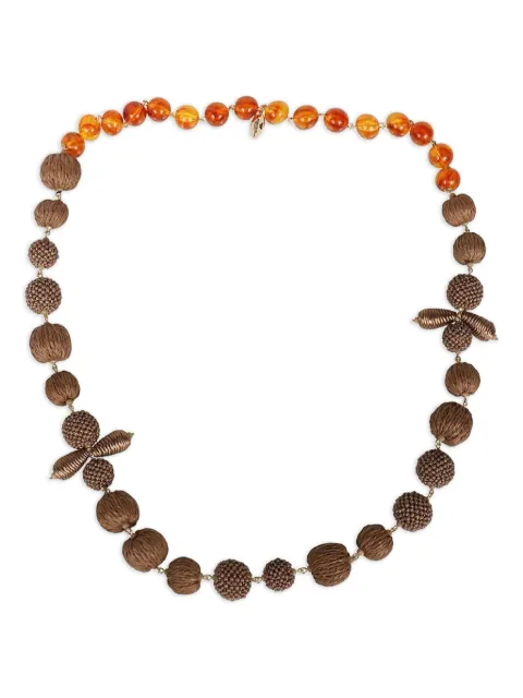 Weekend Max Mara raffia-beaded amber-stone necklace