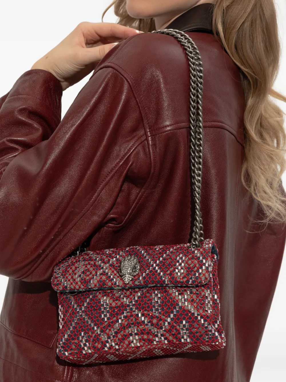 Kurt Geiger Mini Kensington Crystal-embellished Chain Cross Body Bag In Red