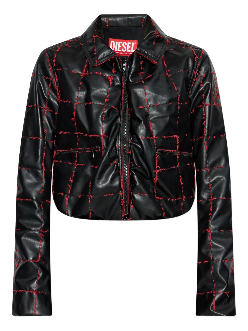Diesel quilted grid-stitched cropped jacket - Nero