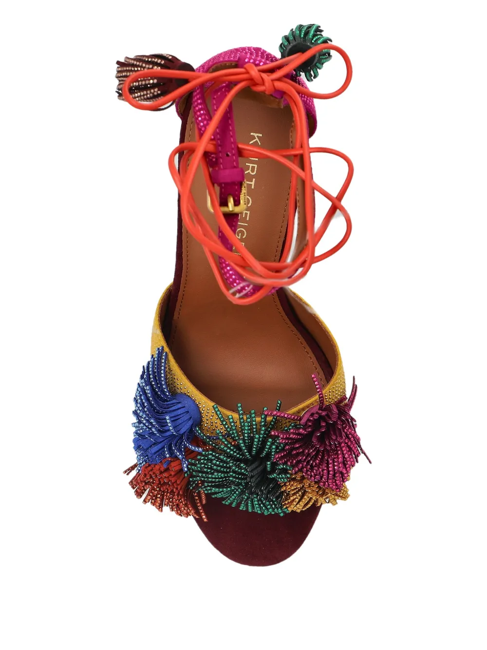 Kurt Geiger London 90mm Pom embellished ankle-tie sandals Yellow