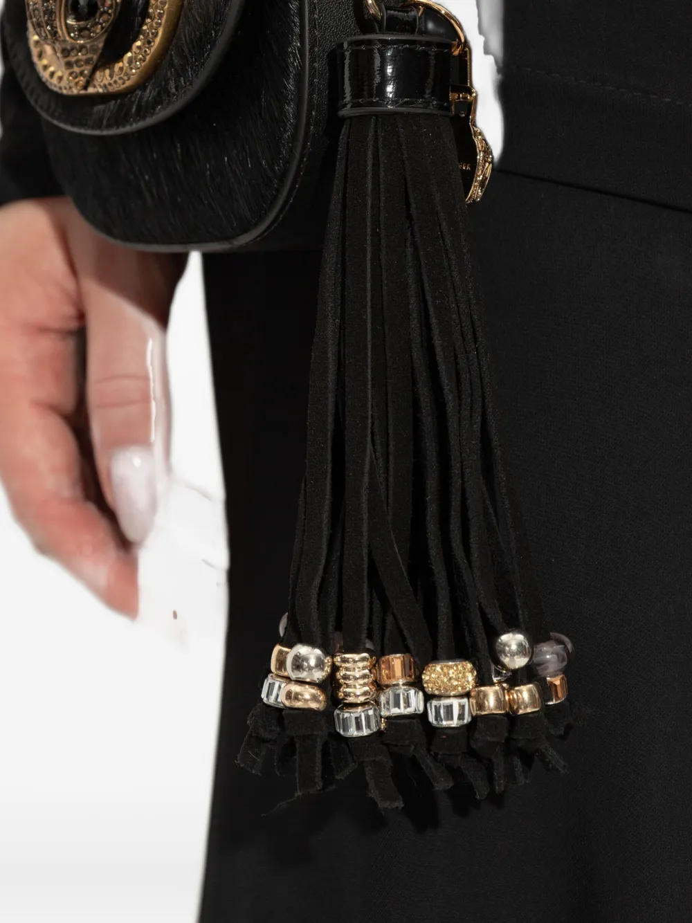 Kurt Geiger Beaded Tassel Keyring In Black