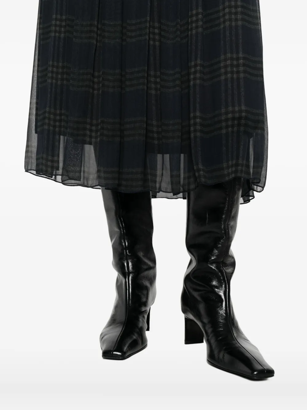 Ottod'ame Pleated Checked Skirt In Black