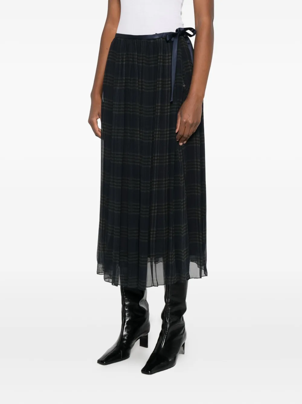 Ottod'ame Pleated Checked Skirt In Black