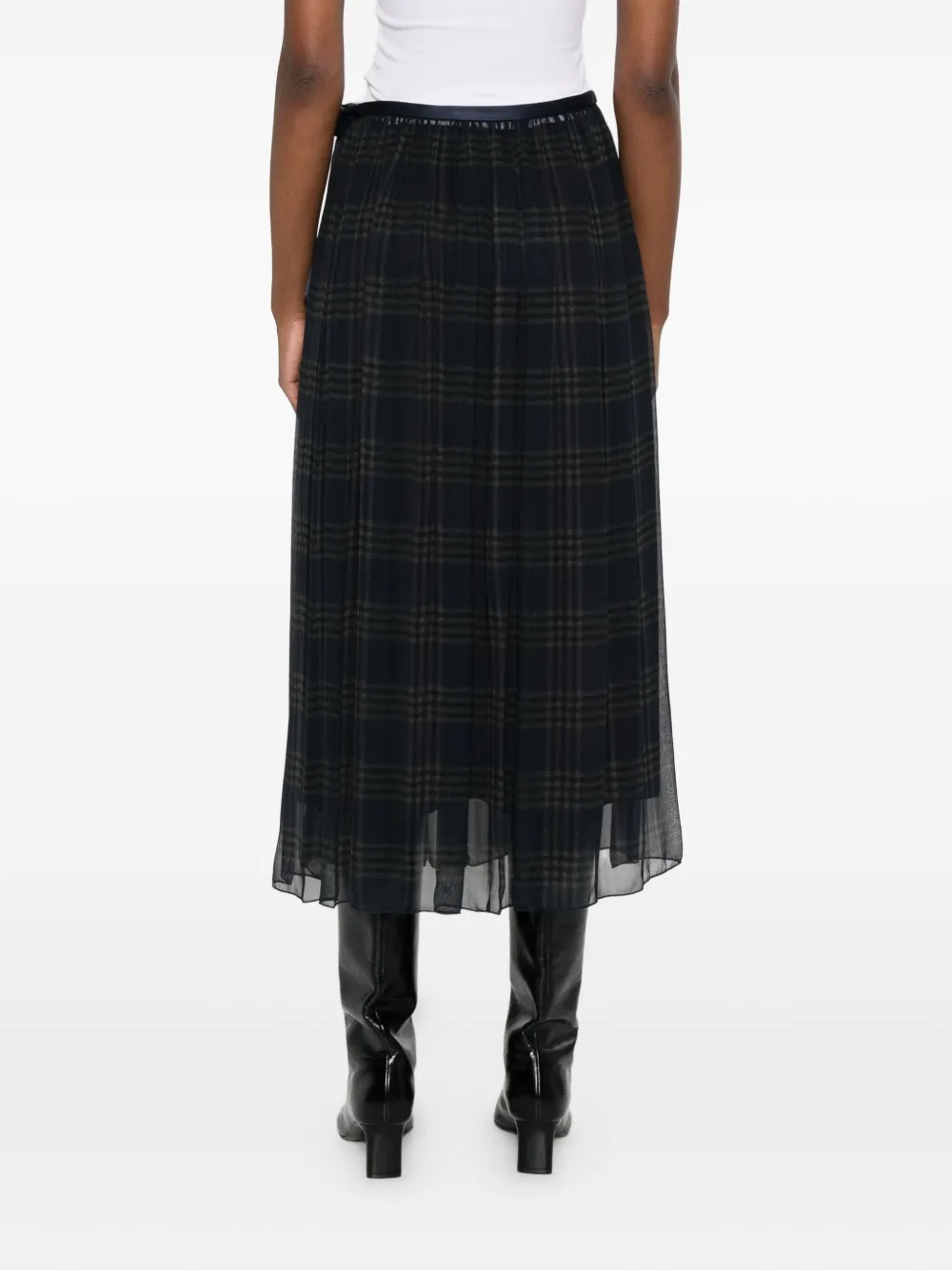 Ottod'ame Pleated Checked Skirt In Black