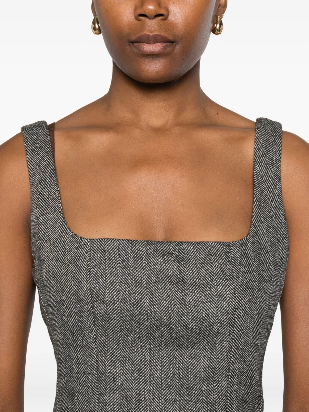Ottod'ame Herringbone Square-neck Top In Gray