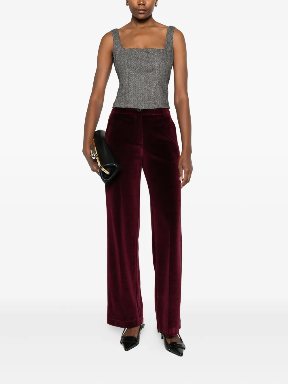 Ottod'ame Herringbone Square-neck Top In Gray