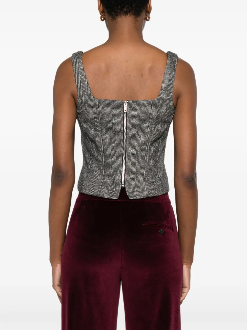Ottod'ame Herringbone Square-neck Top In Gray
