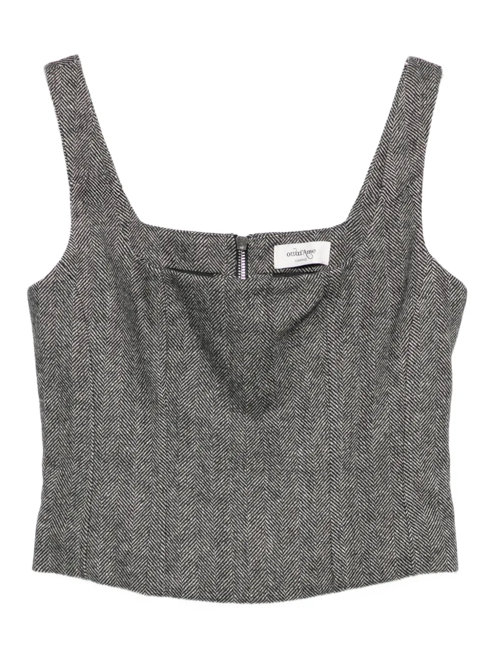 Ottod'ame Herringbone Square-neck Top In Gray
