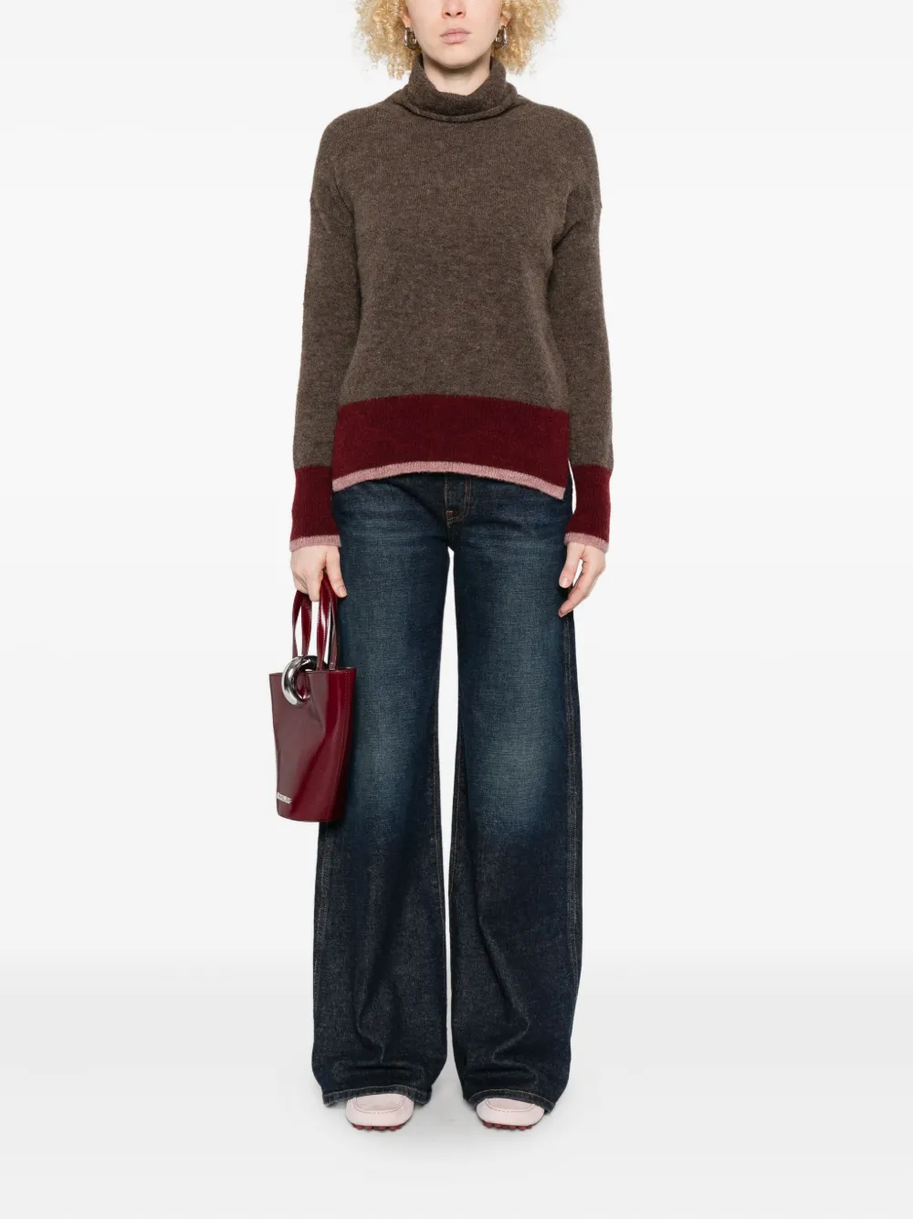 Why Ci Roll-neck Panelled Sweater In Brown