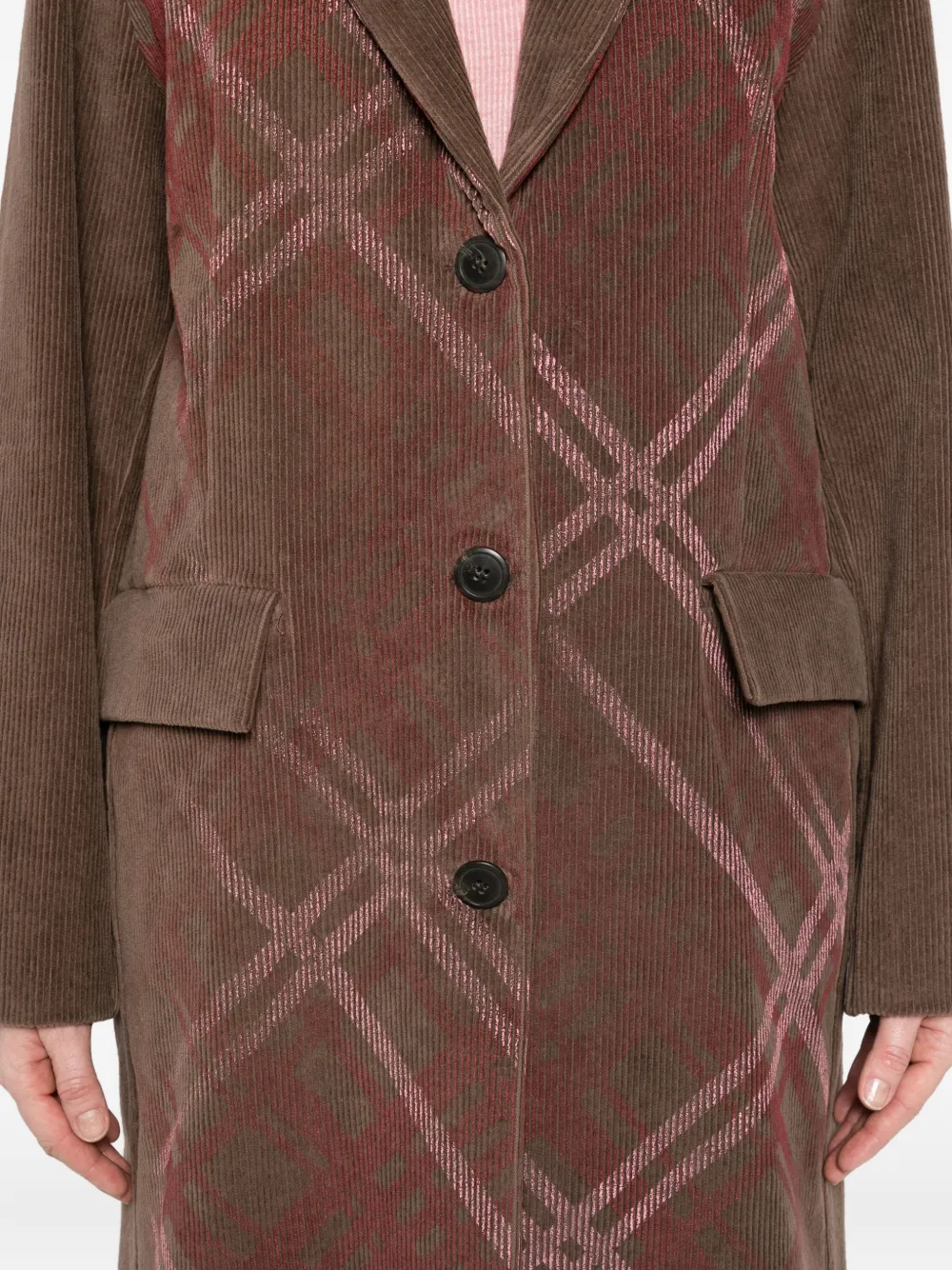 Why Ci Checked Corduroy Coat In Brown