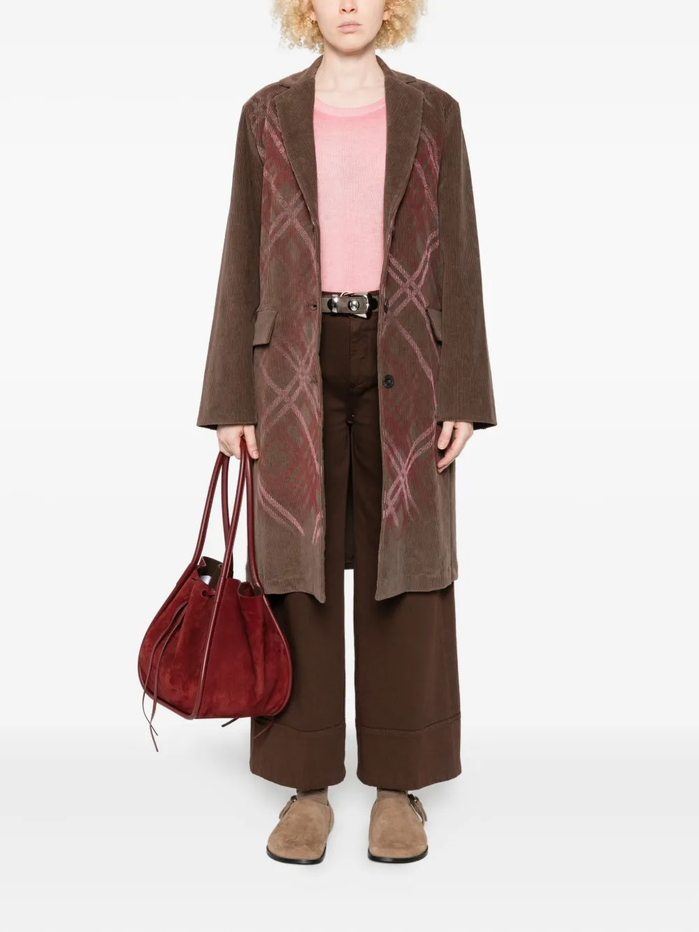 Why Ci Checked Corduroy Coat In Brown