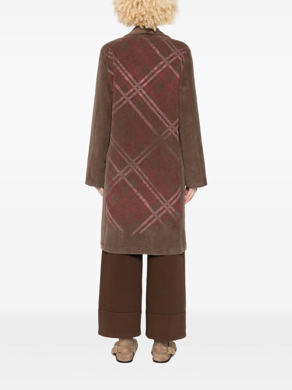 Why Ci Checked Corduroy Coat In Brown