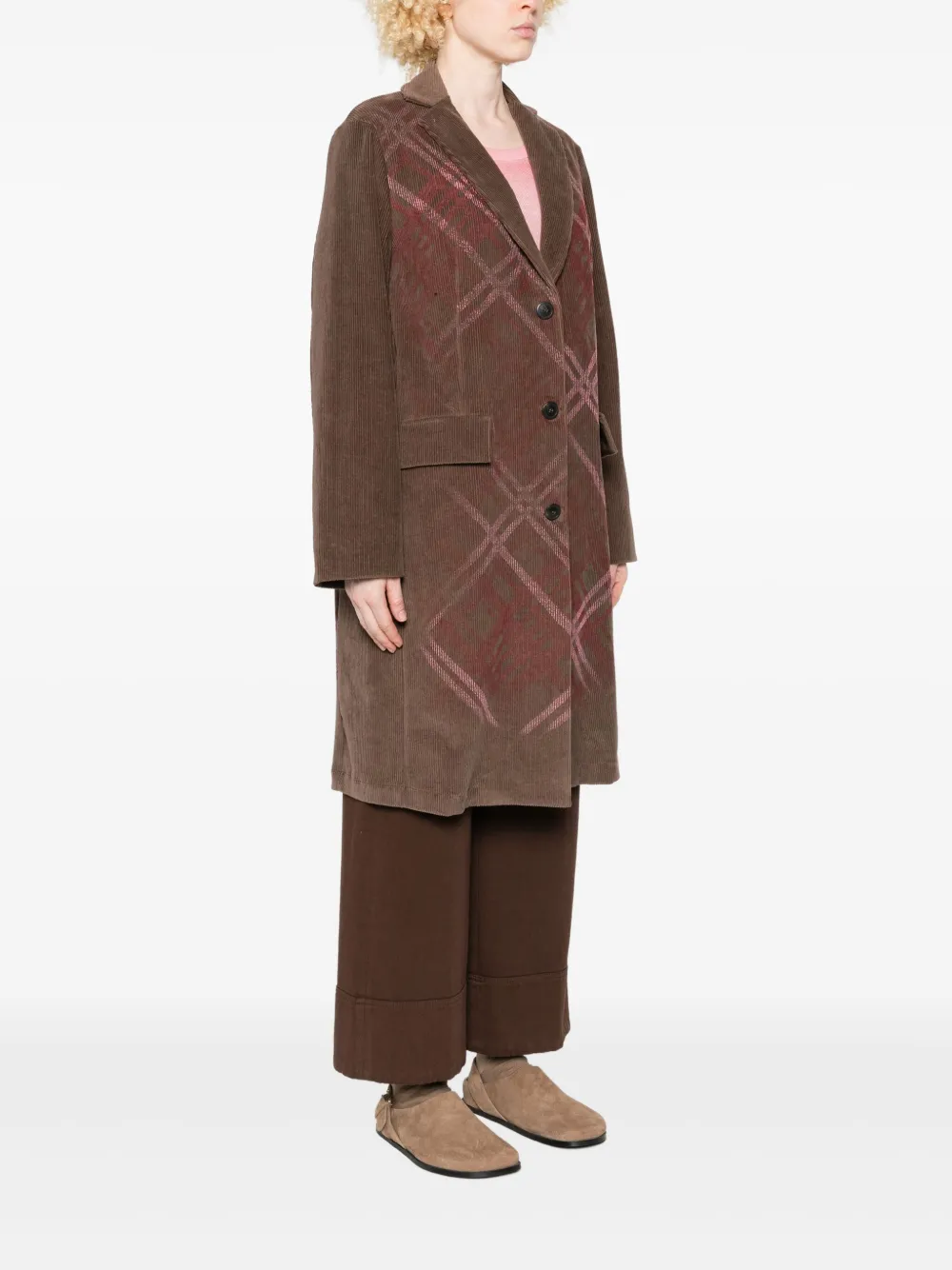 Why Ci Checked Corduroy Coat In Brown