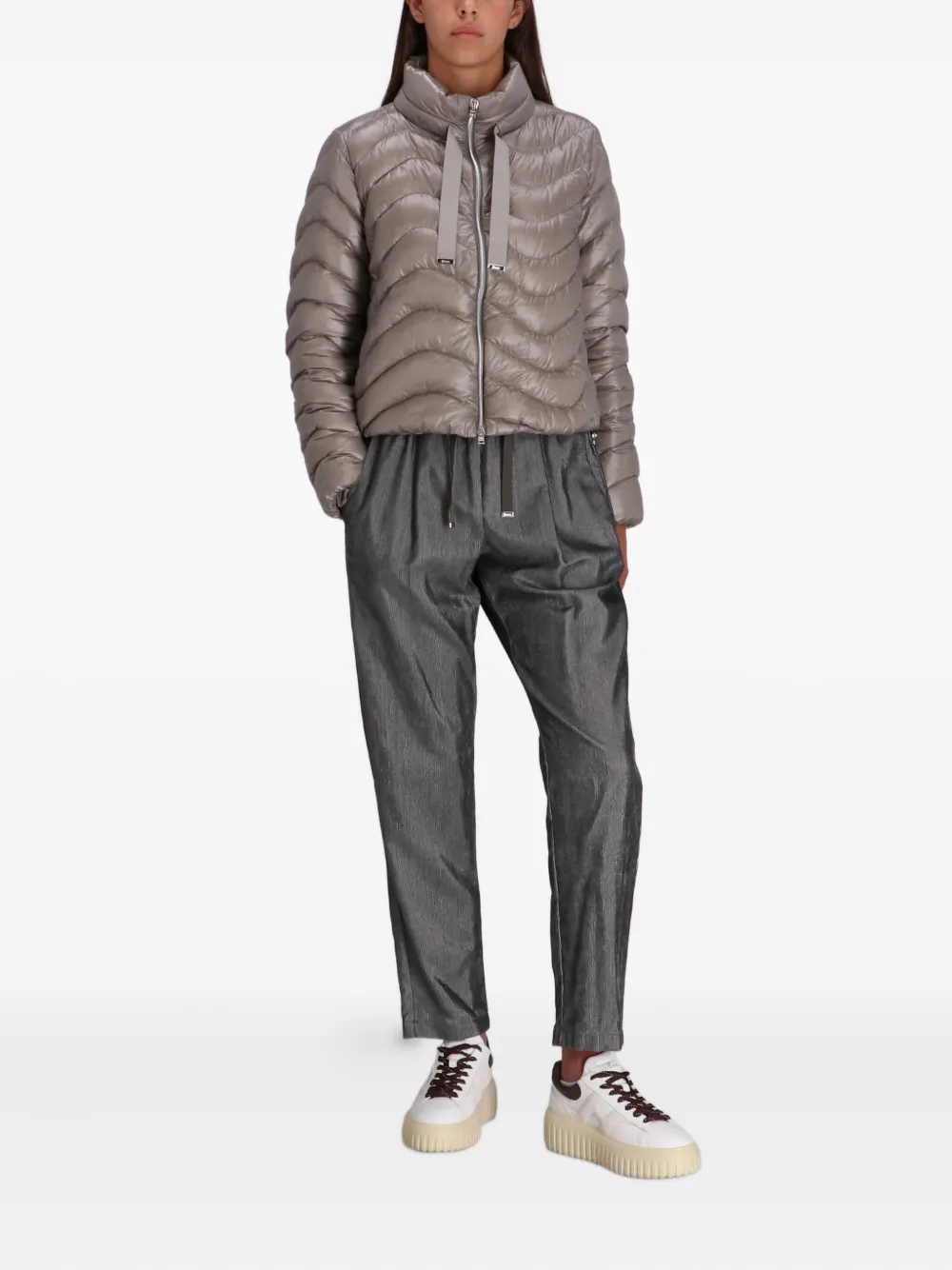 Herno Geribbelde broek met trekkoord - Grijs