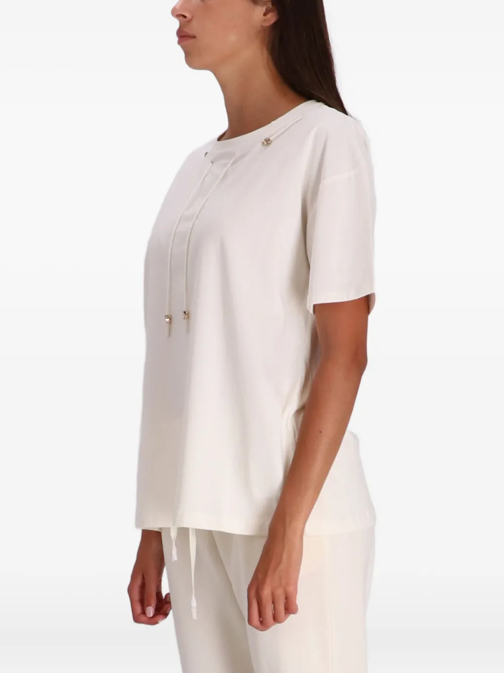 Liu •jo Drawstring-detail Cotton T-shirt In Neutral